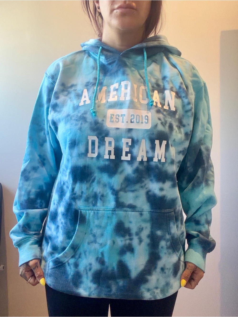 Republic Blues Womens Medium Blue Tie-dye Hoodie Sweatshirt American Dream